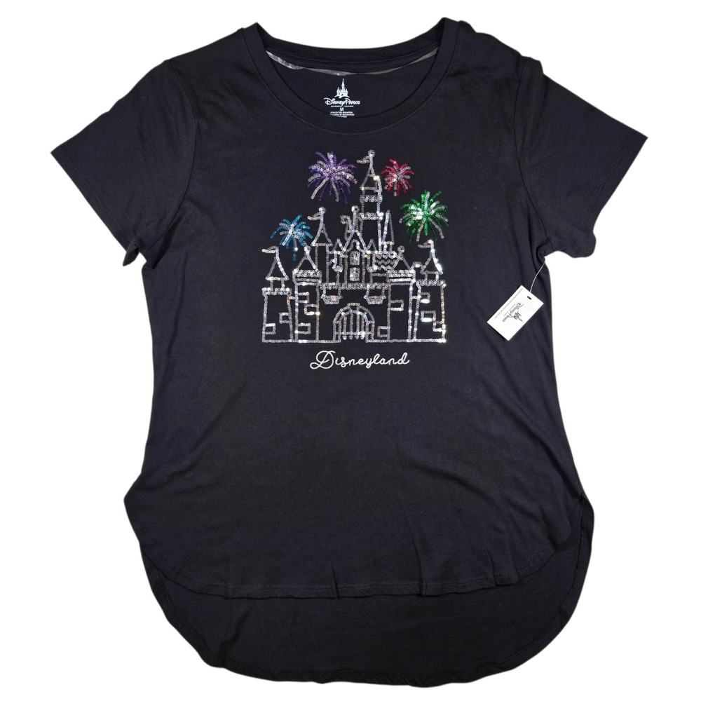 Disney Parks Disneyland Fireworks Castle Sequin Black Shirt Women's Medium NWT